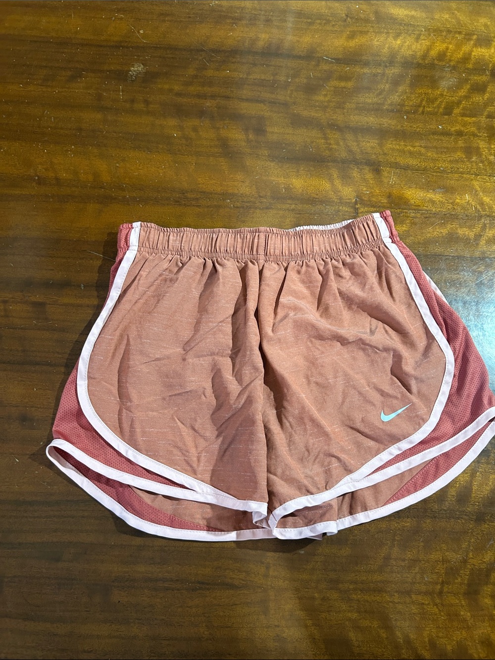 Nike Rust-Pink Running Shorts with White Trim